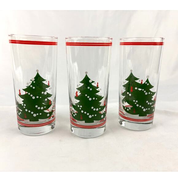 VTG Waechtersbach Holiday Christmas Tree Highball Drinking Glasses Set Of 3 - Picture 1 of 15